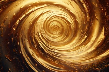 A captivating image featuring a swirl of gold paint against a black background. This versatile picture can be used for various creative projects.