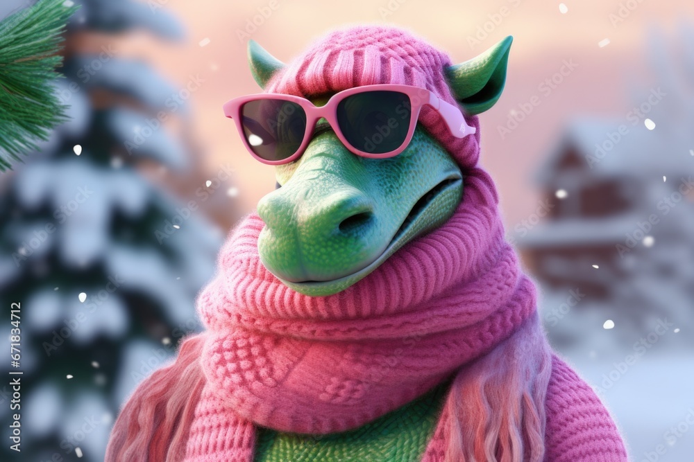 Poster a cartoon character wearing sunglasses and a pink hat. perfect for adding a fun and playful touch to