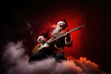 Un Père Noël rockeur jouant de la guitare électrique