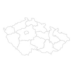 Czechia map. Map of Czech Republic in administrative regions in white color