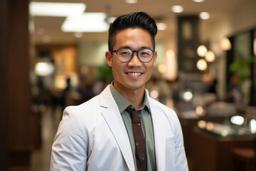 Fototapeta premium Asian Male Optometrist Employee Lifestyle Environment Generative AI