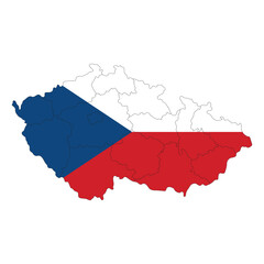 Map of Czech Republic with Czechia national flag in administrative regions