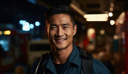 Asian Man Paramedic Occupation Lifestyle Setting Generative AI