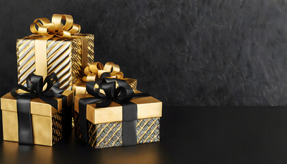 Elegant Black and Gold Gift Wrapping on Black Background for Black Friday