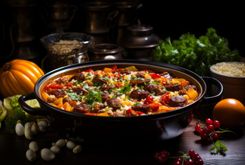 A Delicious Meat and Vegetable Casserole on a Beautifully Set Table