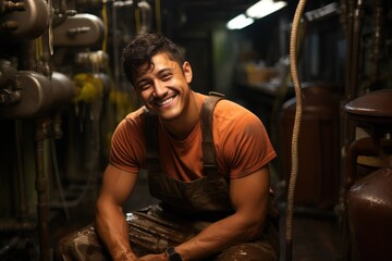 Asian Male Plumber Employee Professional Backdrop Generative AI