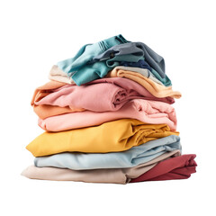 Pile of washed and folded laundry isolated on transparent background.