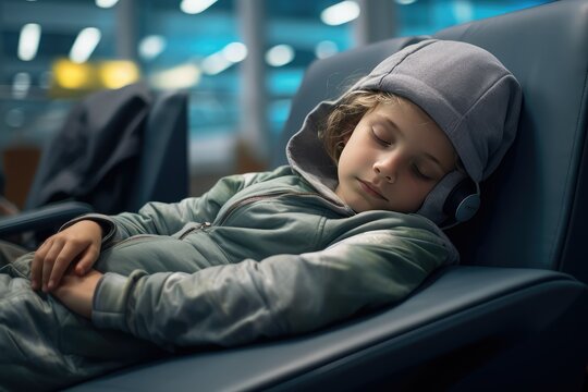 A child peacefully sleeping at the airport terminal