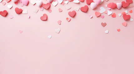 Pink Valentines day style background with hearts and copy space
