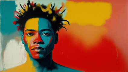 Fototapeta premium Abstract Pastel Head Afro Hair Red Blue Orange Portrait Background Wallpaper