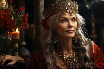 Fototapeta premium A Woman in a Queen costume and tiara