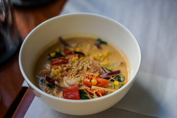 Thai curry with peanuts and shrimps