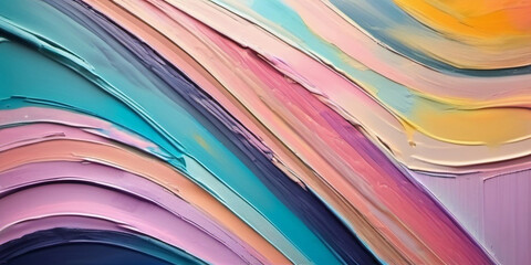 Abstract Pastel Oil Painting Pink Teal Orange Curved Lines Background Wallpaper