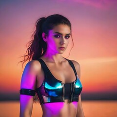 Futuristic portrait of a fitness woman