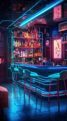Fototapeta na wymiar Neon Cyberpunk Cocktail Lounge, AI Generated