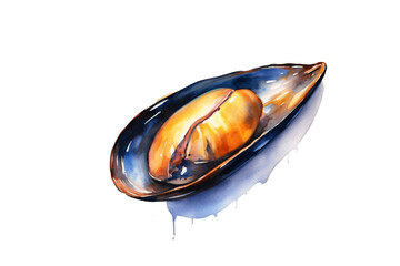 mussel in shell isolated against transparent background in watercolor painting style
