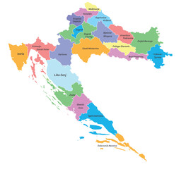 High quality colorful labeled map of Croatia with borders of the region