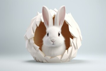 Adorable Easter rabbit in simple 3D artwork, set against a white backdrop. Generative AI