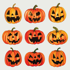 Hand drawn halloween pumpkins collection