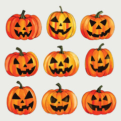 Hand drawn halloween pumpkins collection