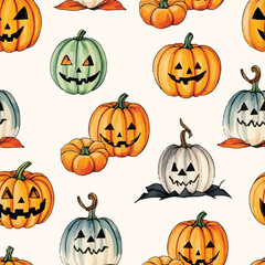 Watercolor pumpkin halloween seamless pattern