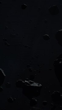 Asteroid Field in Dark Outer Space Vertical Wide Boom Shot