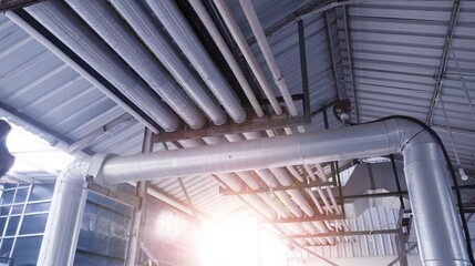 Pipe line system distribution from chiller on the rooftop building chiller area.