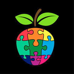 Colorful puzzle strawberry design vector isolated on black background.