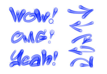 Collection of graffiti street art tags with words and symbols in blue color on white background