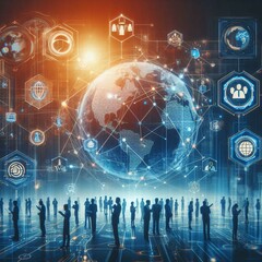 Global business structure of networking. Analysis and data exchange customer connection, HR recruitment and global outsourcing, Customer service, Teamwork, Strategy, Technology and social network