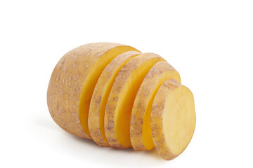 Potato slices on white background