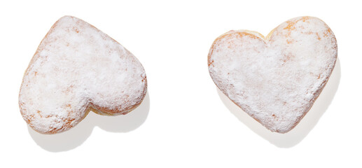 Heart shaped donut with glaze on white background