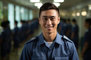 Asian Male Prison Guard Occupation Attractive Environment Generative AI - obrazy, fototapety, plakaty