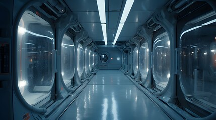 Obraz premium Inside a spaceship hallway