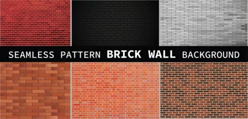 Foto op Plexiglas Set of brick walls of different colors. Seamless pattern. Realistic different brick textures collection. Vector illustration © Miry Haval