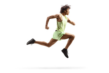 Fototapeta na wymiar African american male athlete jumping