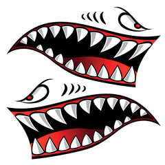 Shark teeth car decal angry Flying tigers bomber shark mouth motorcycle fuel tank sticker vector graphic.