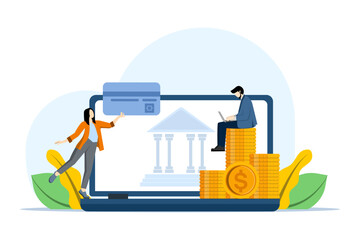 Mobile banking concept, online payment, online mobile banking. electronic bill payment. transaction security. payment card, e-wallet, e-commerce, transaction, purchase, vector illustration.