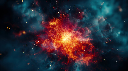 Fototapeta na wymiar Fiery cosmic explosion in deep space, generative ai
