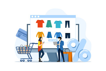 concept of online shopping, e-commerce, flash sale, discount, cashless payment, digital, people doing online shopping transactions, smartphones and credit cards doing online shopping.