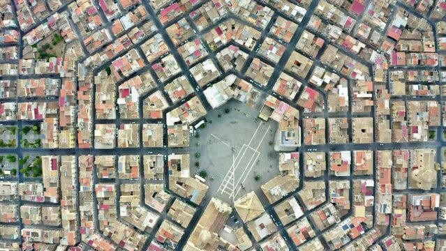 Top view of Grammichele, a small town in Sicily, Italy. Drone video
