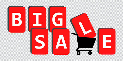 big sale cart lettering icon with color vector illustration on transparent background eps10