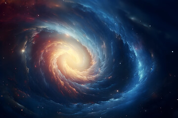 Outer Space nebula and far away swirl galaxy