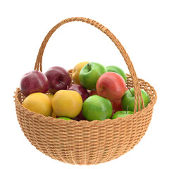3D rendering illustration of some apples in a woven basket