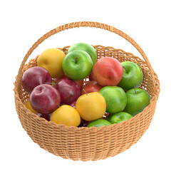 3D rendering illustration of some apples in a woven basket