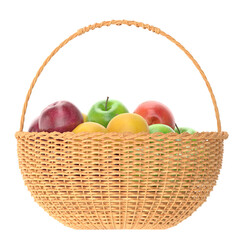 3D rendering illustration of some apples in a woven basket