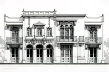 Obraz premium 2D Perspective of building exterior in sketch style using generative AI 
