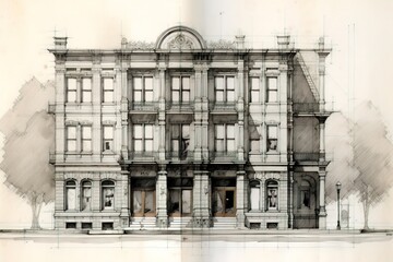 2D Perspective of building exterior in sketch style using generative AI 