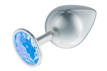 Anal Butt Plug from stainless steel with jewelry blue stone, 3D rendering isolated on transparent background