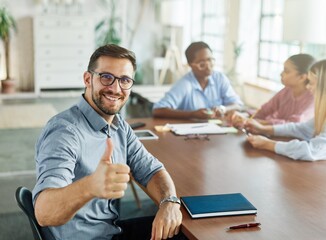 young business people meeting office portrait man businessman teamwork group success together startup start up smart intelligent student education training leader thumbs up thumb up approval sign